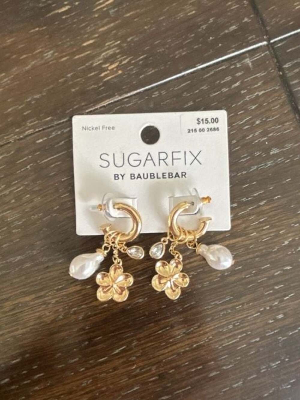 SUGARFIX by BaubleBar Gold Hoop Earrings with Flower and Faux Pearl Charms